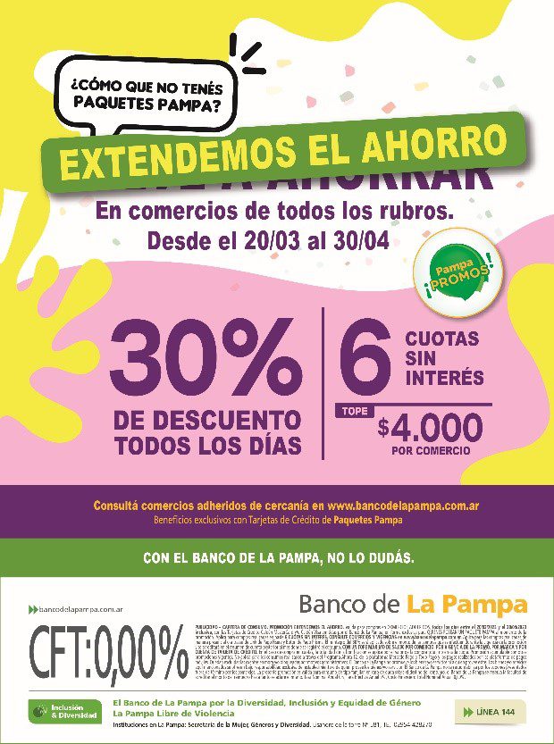 Extienden las promociones del Banco de La Pampa
